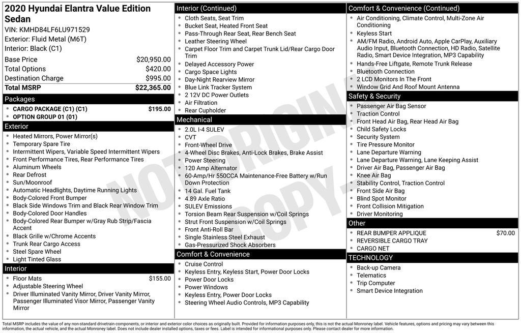 2020 Hyundai Elantra Value Edition