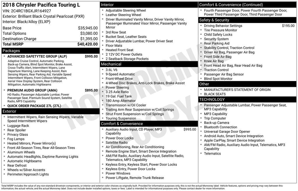 2018 Chrysler Pacifica Touring L