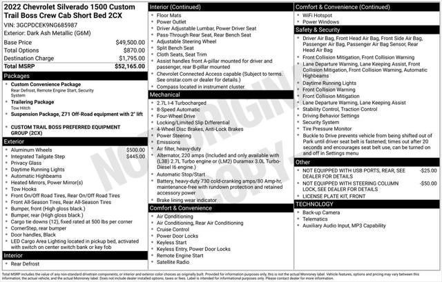 2022 Chevrolet Silverado 1500 Custom Trail Boss