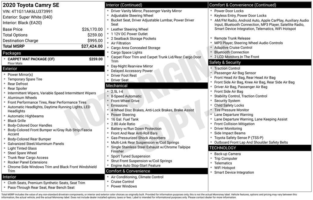 2020 Toyota Camry SE