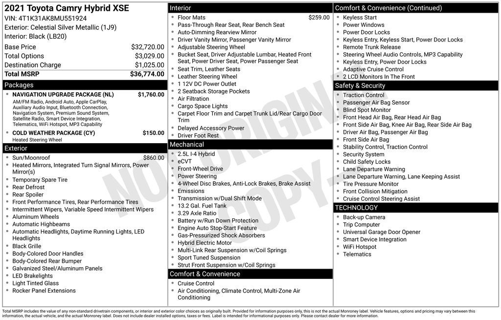 2021 Toyota Camry Hybrid XSE