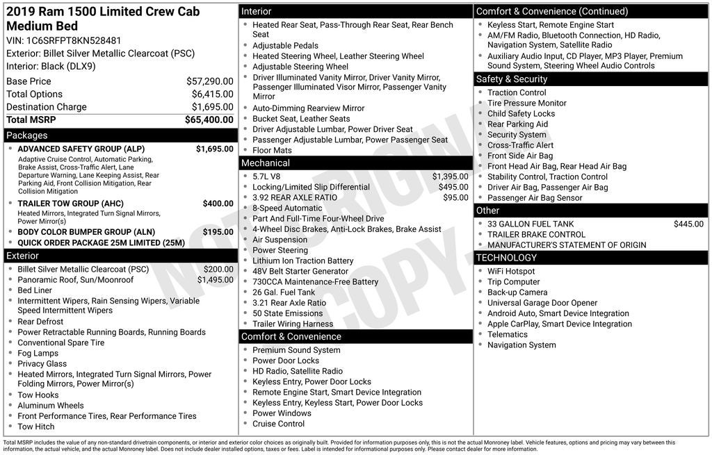 2019 RAM 1500 Limited Crew Cab 4x4 6'4' Box