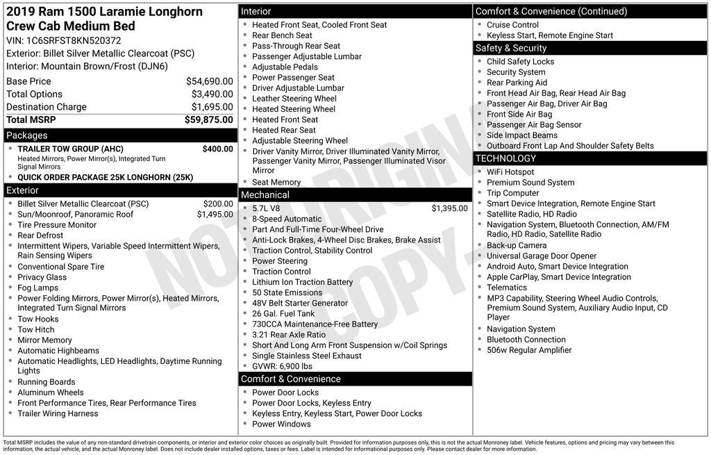 2019 RAM 1500 Longhorn Crew Cab 4x4 6'4' Box