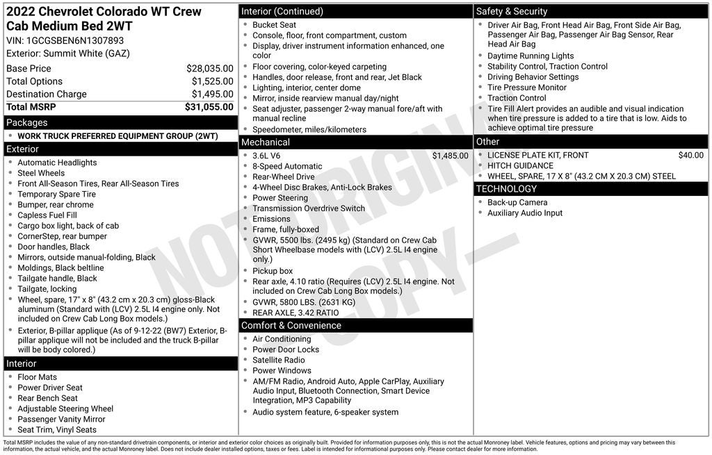 2022 Chevrolet Colorado 2WD Crew Cab Short Box WT