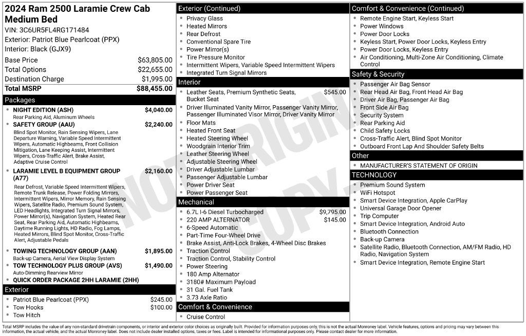 2024 RAM 2500 Laramie Crew Cab 4x4 6'4' Box