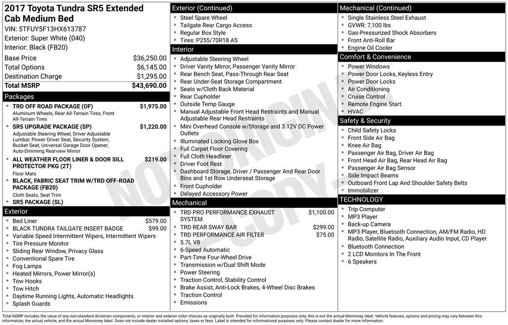 2017 Toyota Tundra SR5 5.7L V8