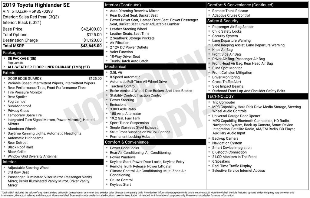 2019 Toyota Highlander SE