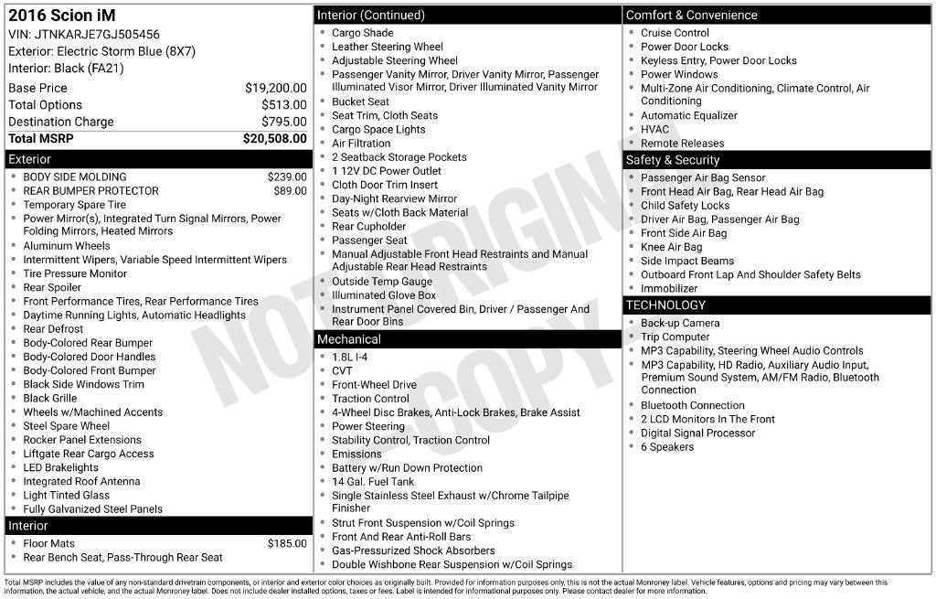 2016 Scion iM Base